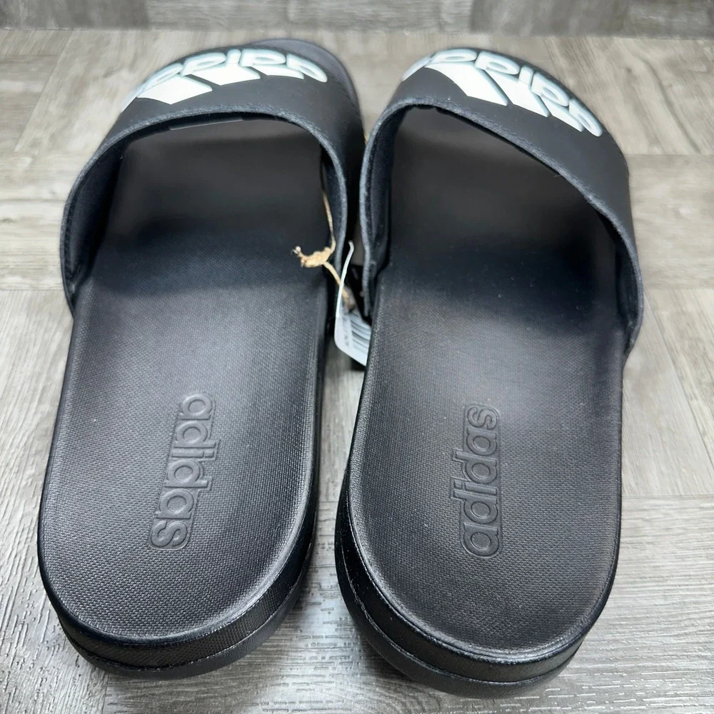 Adidas Adilette Comfort Slides Mens 12 Black White Athletic Casual NEW GY1945